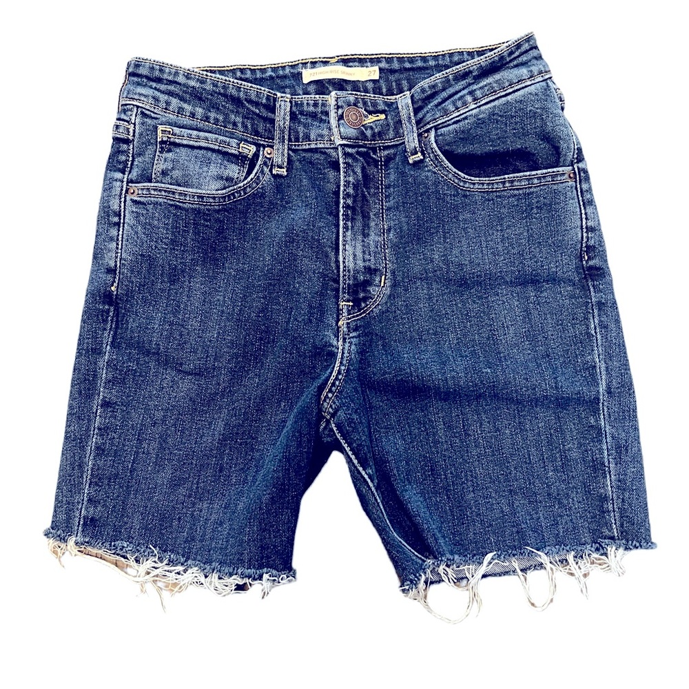 Levi’s 721 High Rise Skinny Cut-Off Shorts Blue Denim Denim Size 27 - Picture 2 of 5